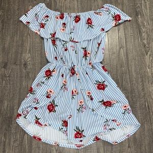 Stripe and floral overlay romper